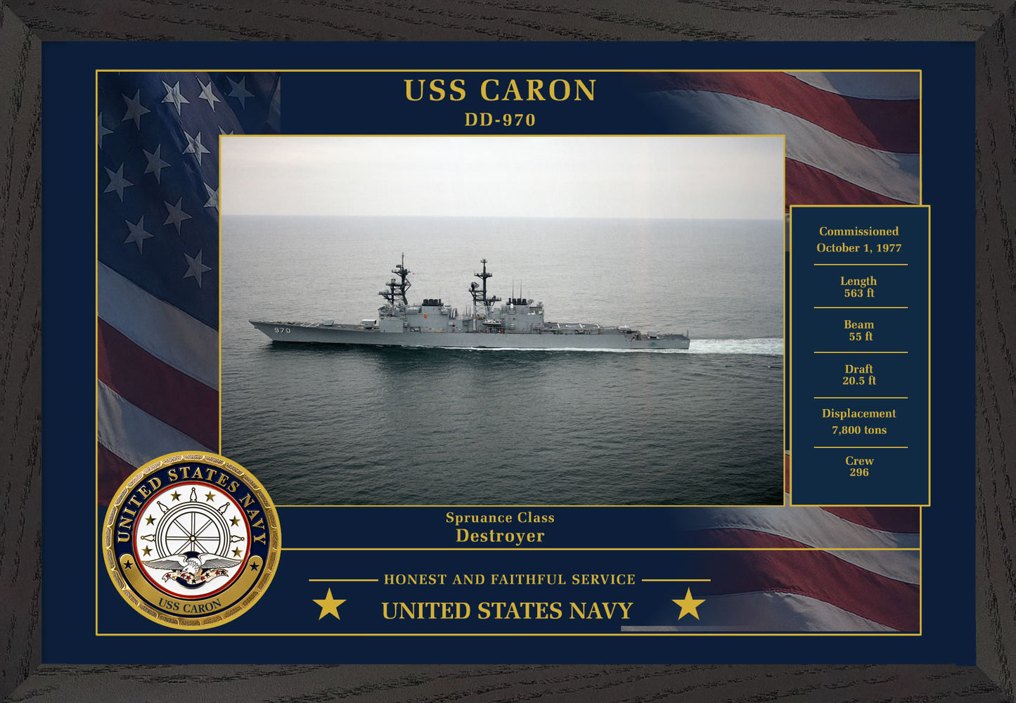 USS Caron DD-970 Framed Patriotic Photo