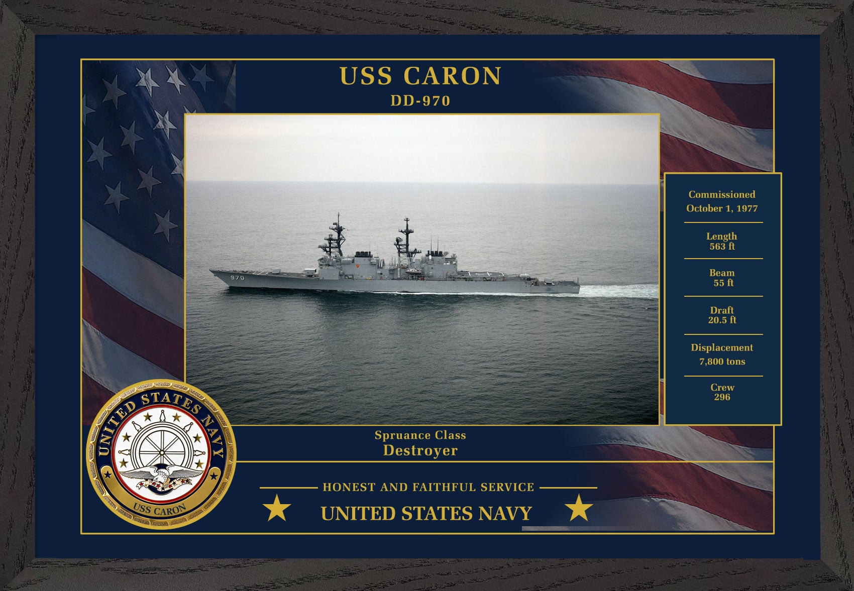USS Caron DD-970 Framed Patriotic Photo
