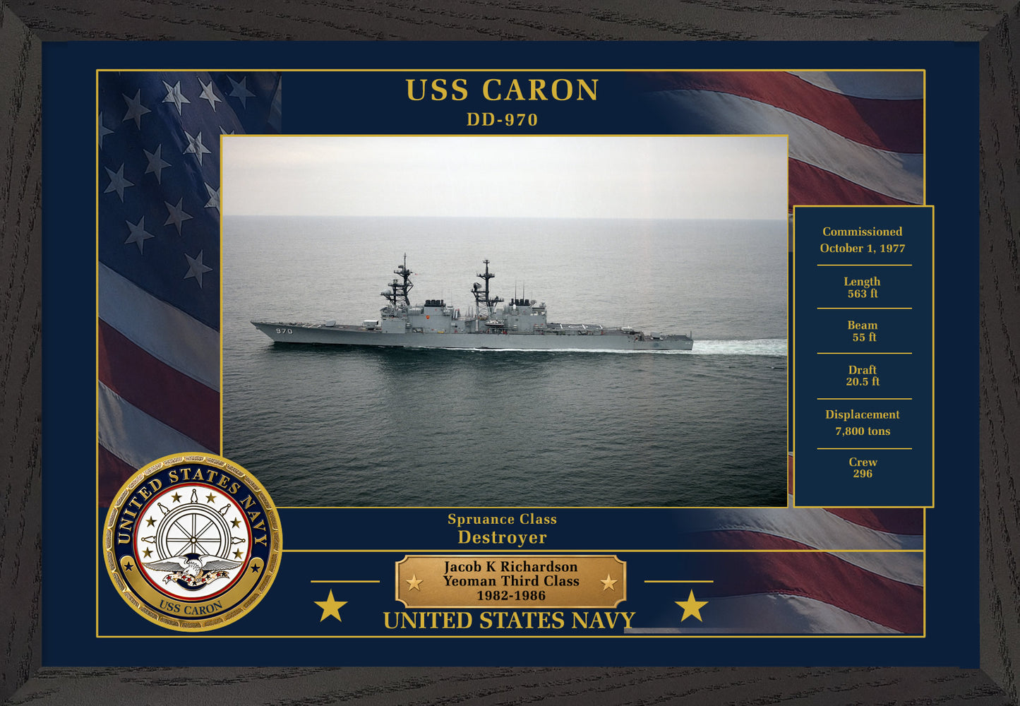 USS Caron DD-970 Framed Patriotic Photo
