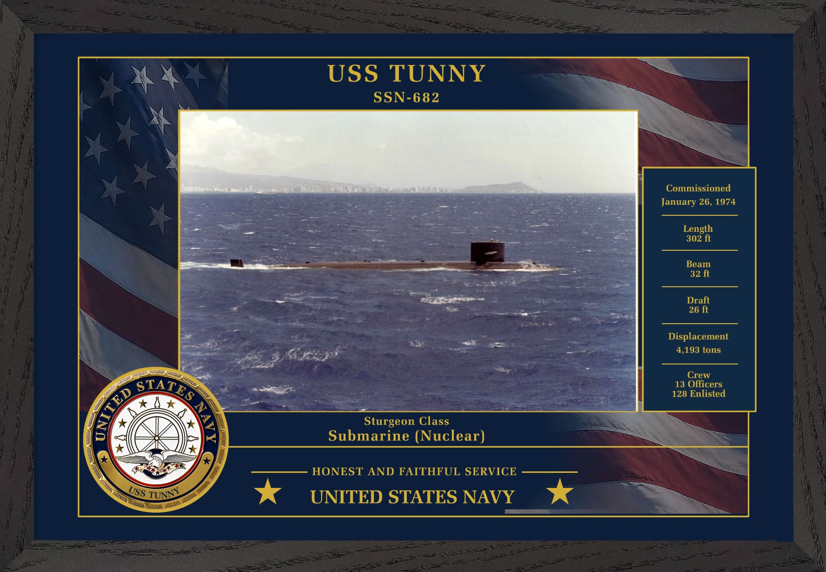 USS Tunny SSN-682 Framed Patriotic Photo
