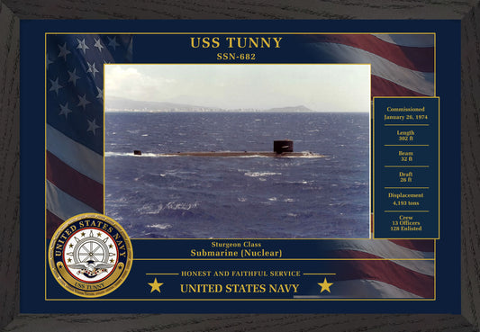 USS Tunny SSN-682 Framed Patriotic Photo