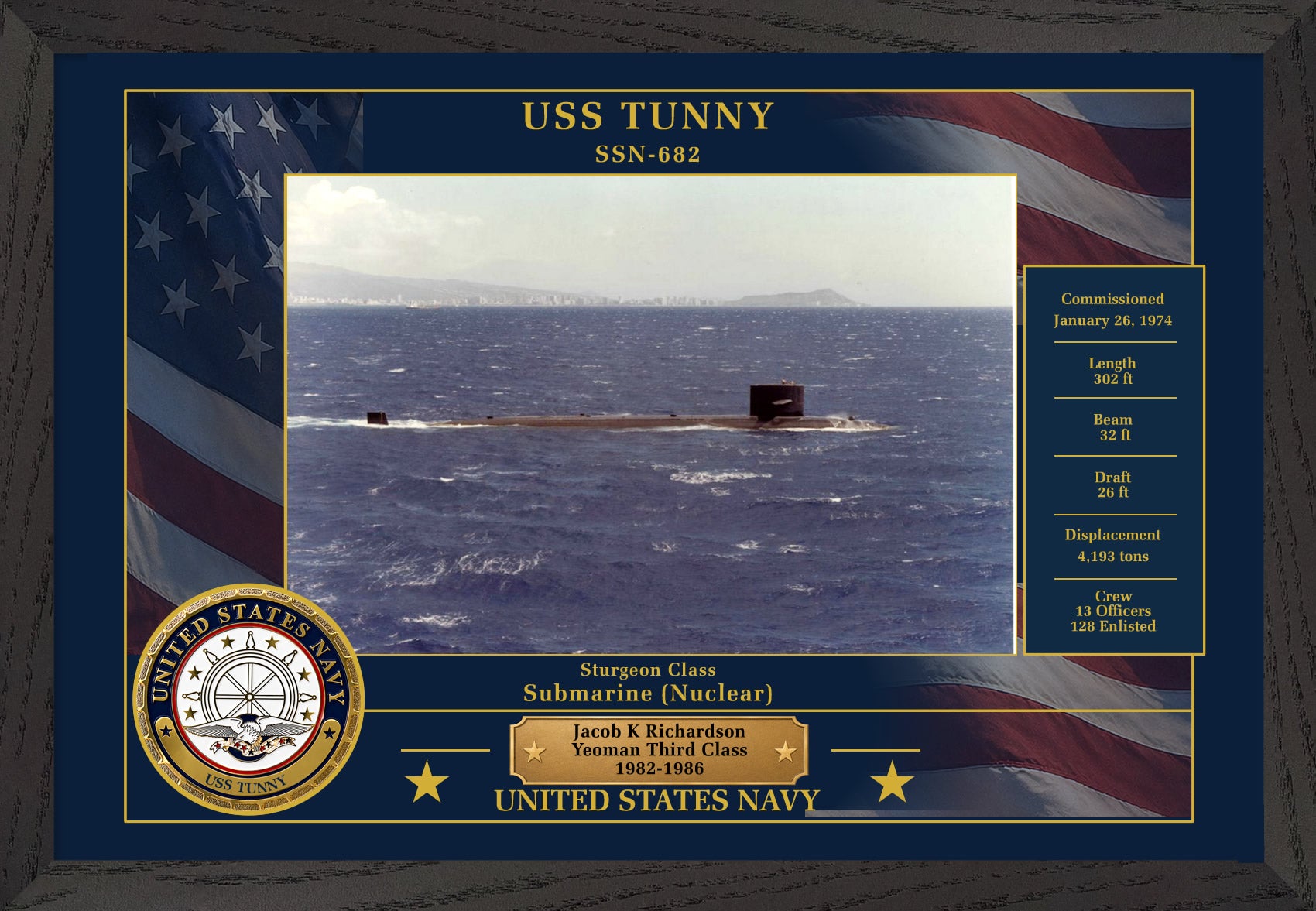 USS Tunny SSN-682 Framed Patriotic Photo