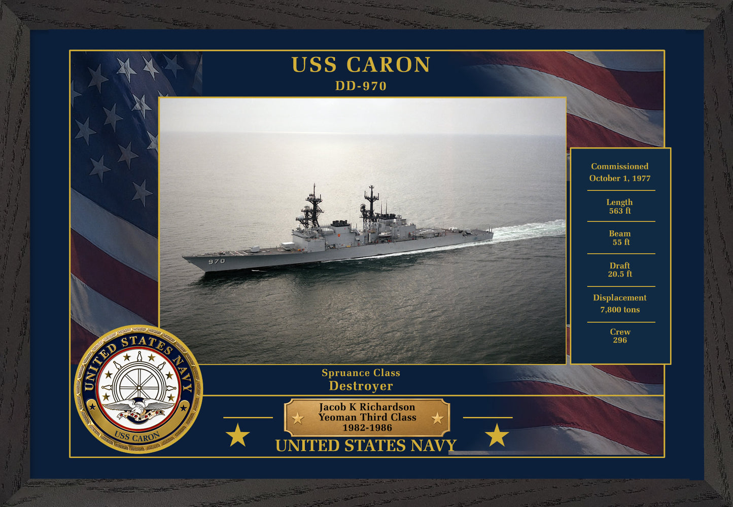 USS Caron DD-970 Framed Patriotic Photo
