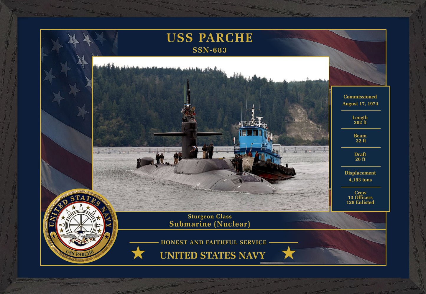 USS Parche SSN-683 Framed Patriotic Photo