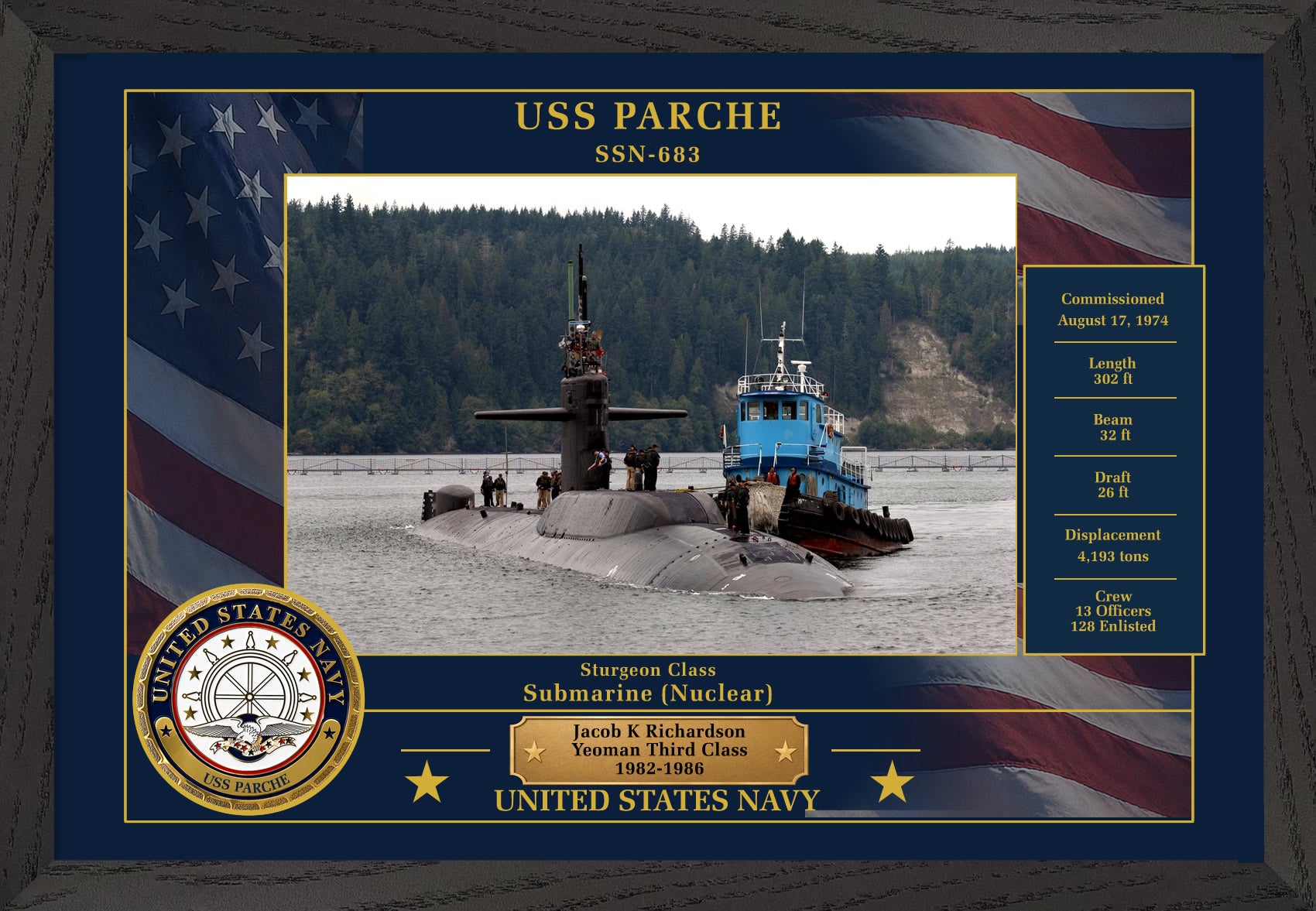 USS Parche SSN-683 Framed Patriotic Photo
