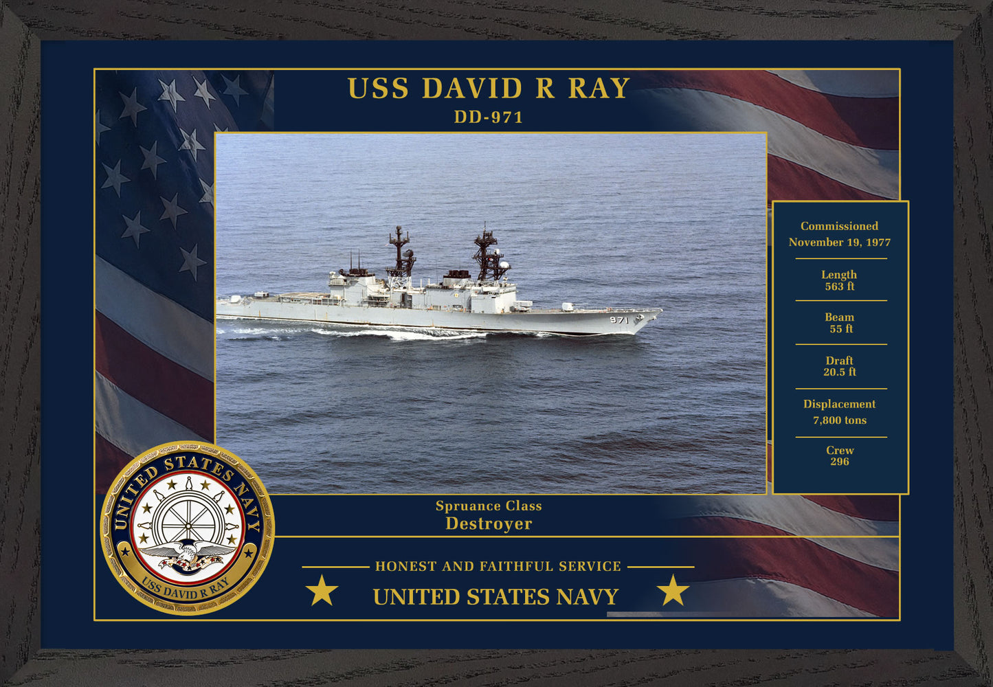 USS David R Ray DD-971 Framed Patriotic Photo