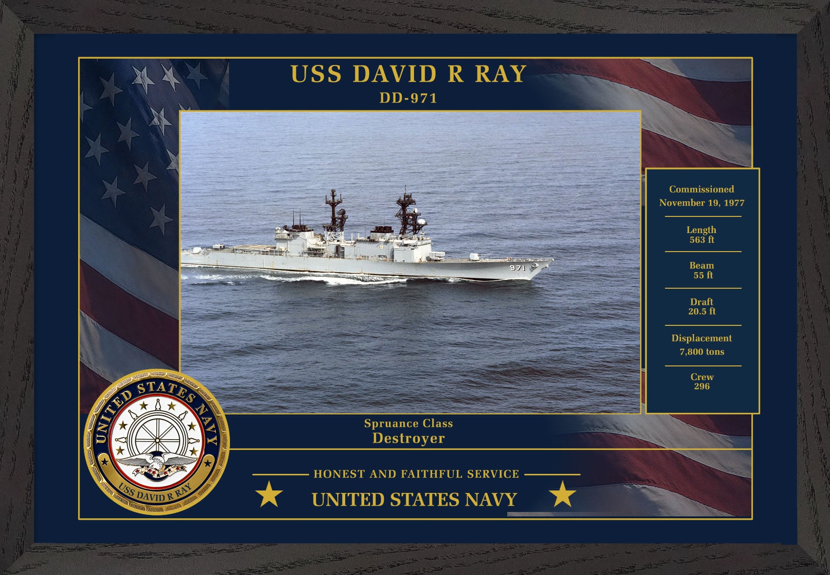 USS David R Ray DD-971 Framed Patriotic Photo