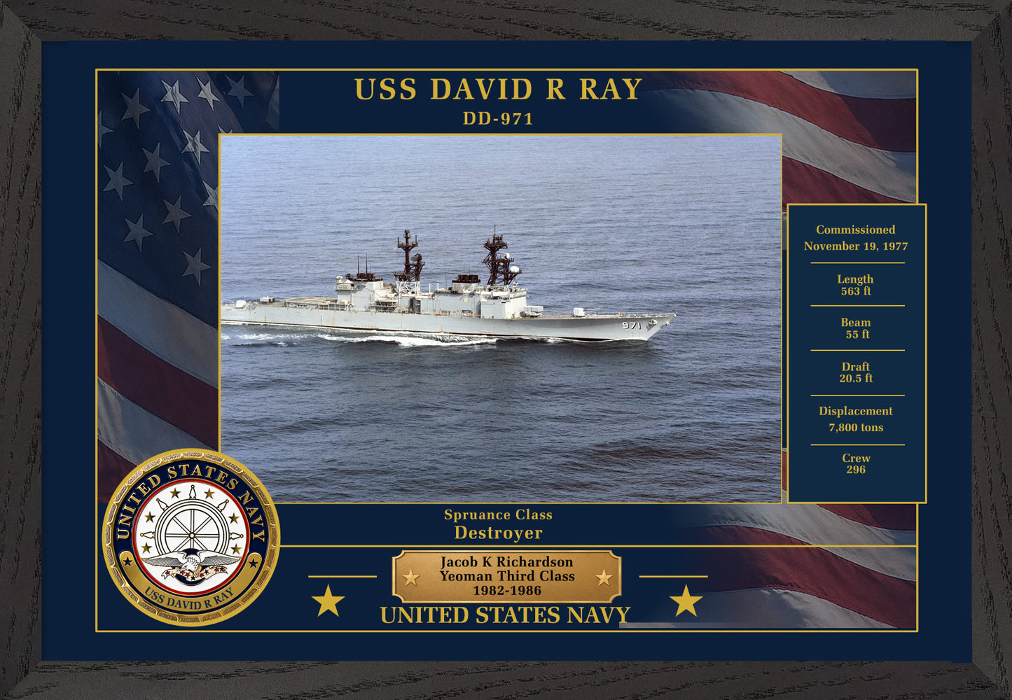 USS David R Ray DD-971 Framed Patriotic Photo