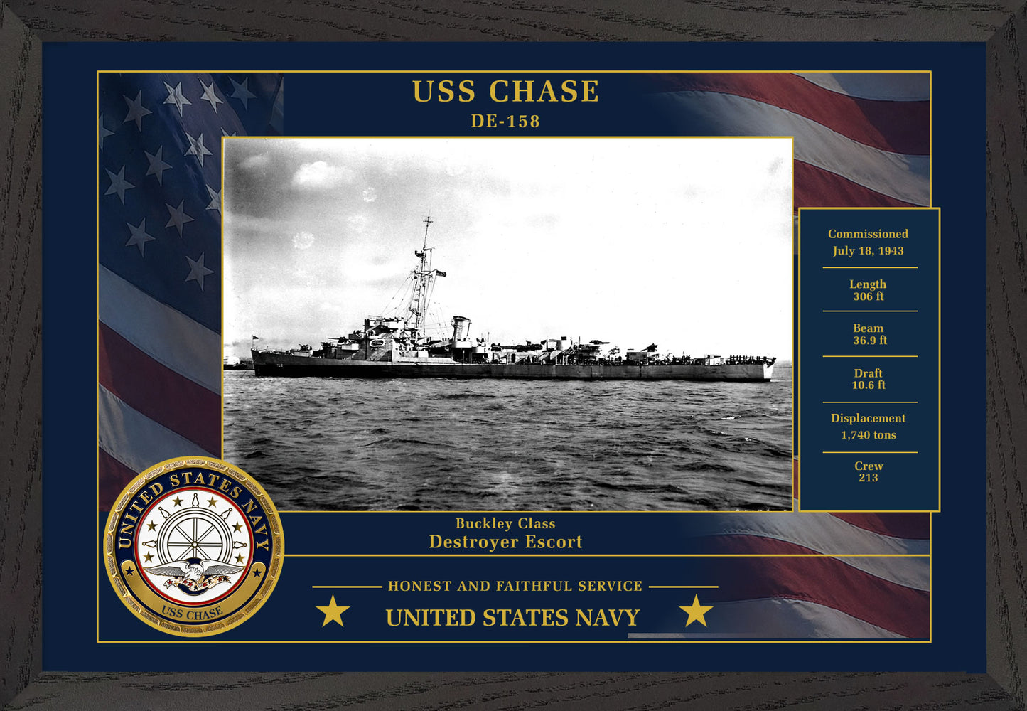 USS Chase DE-158 Framed Patriotic Photo