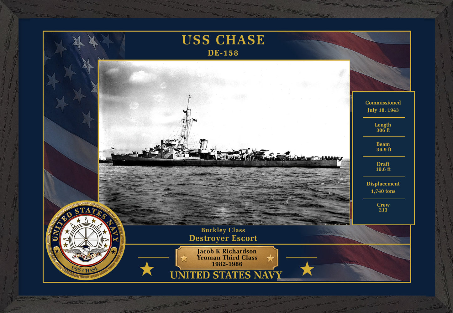 USS Chase DE-158 Framed Patriotic Photo