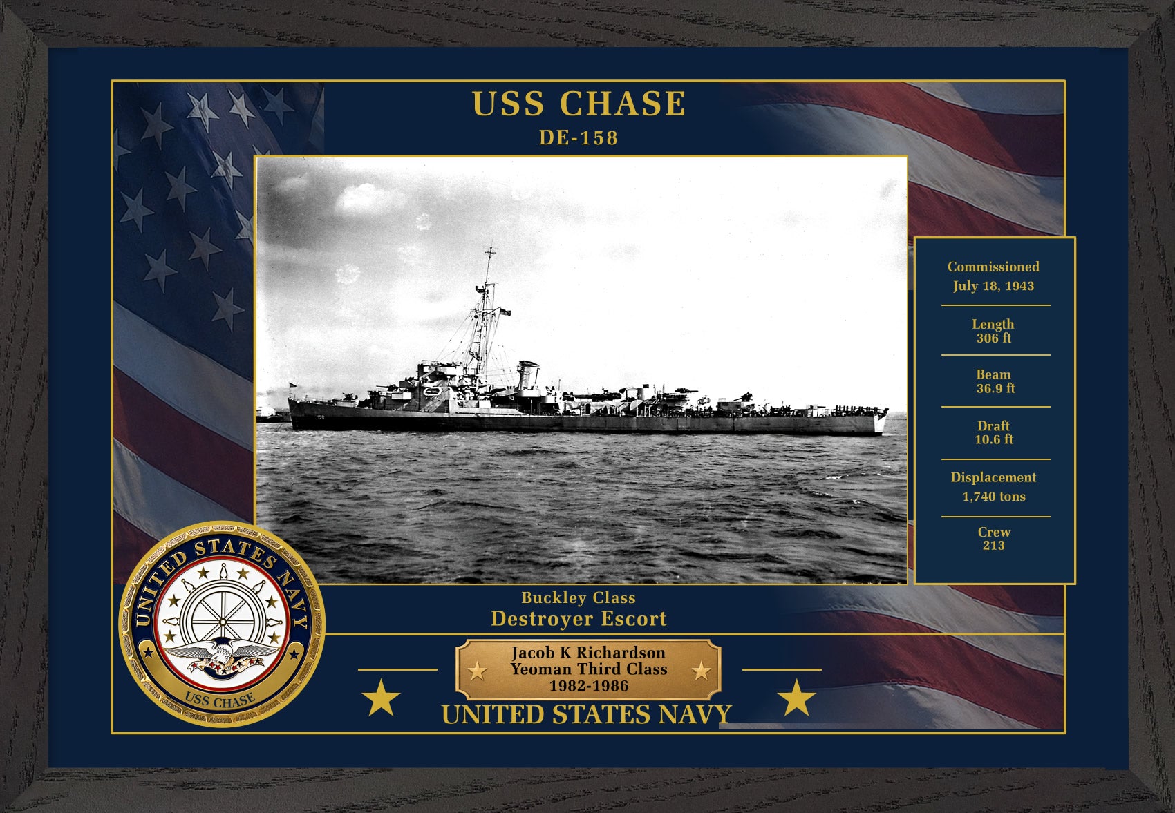 USS Chase DE-158 Framed Patriotic Photo