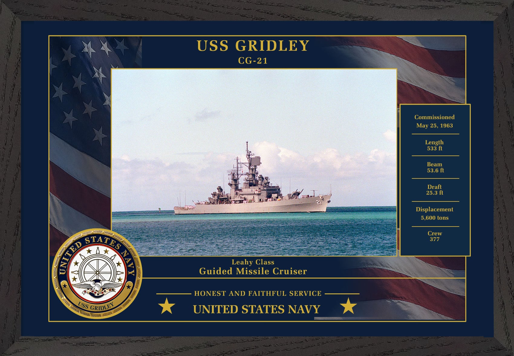 USS Gridley CG-21 Framed Patriotic Photo