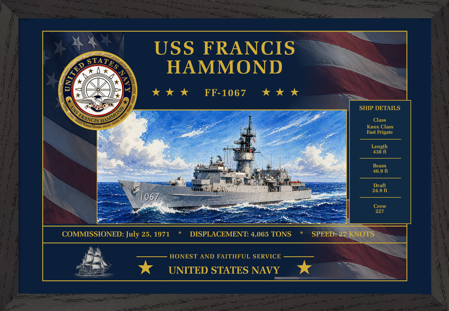 USS Francis Hammond FF-1067 Framed Patriotic Art