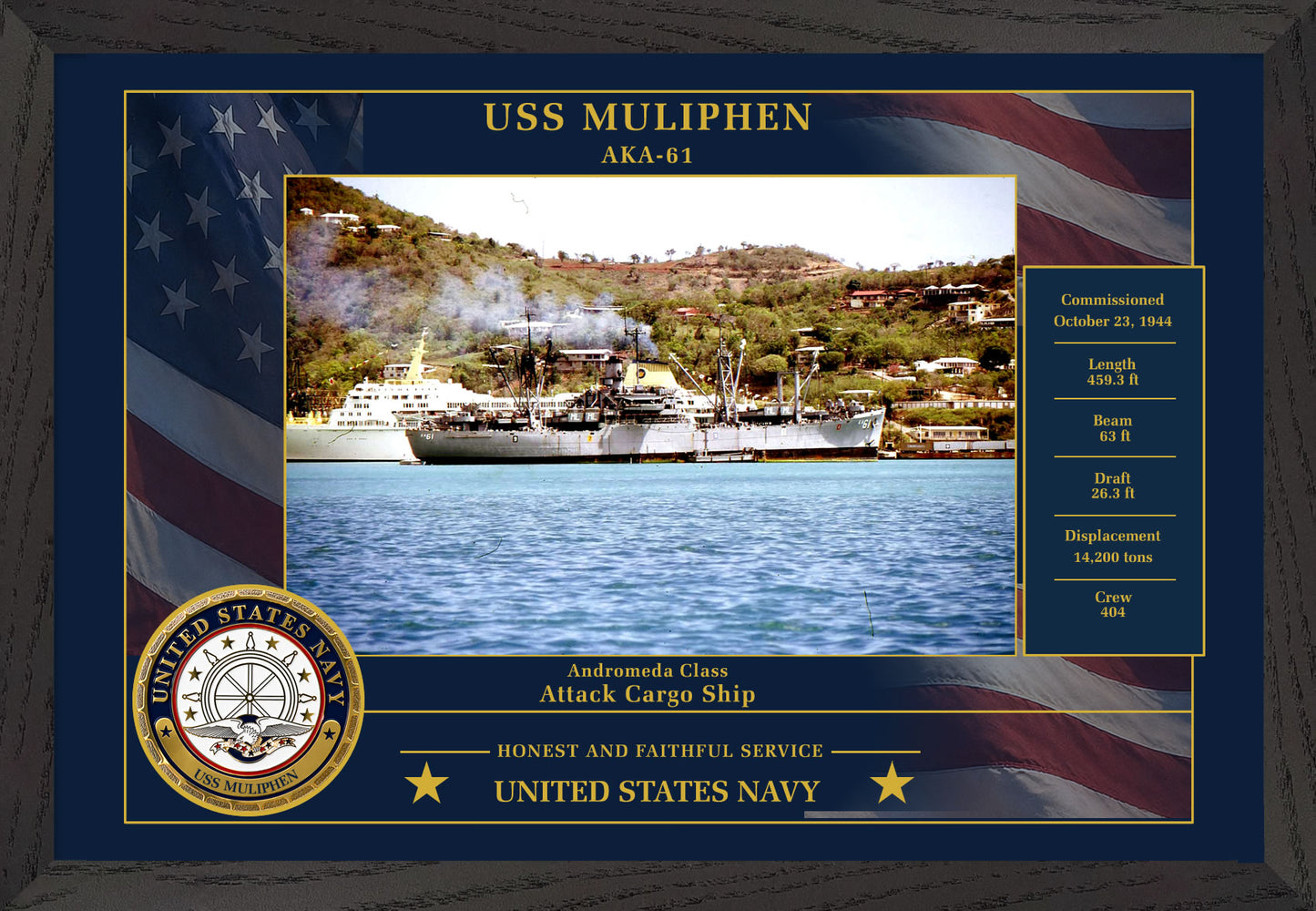 USS Muliphen AKA-61 Framed Patriotic Photo