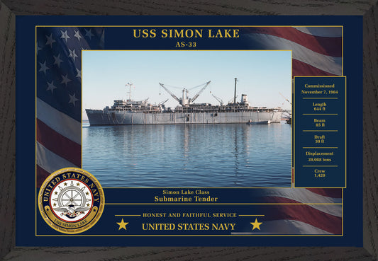 USS Simon Lake AS-33 Framed Patriotic Photo