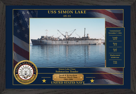 USS Simon Lake AS-33 Framed Patriotic Photo