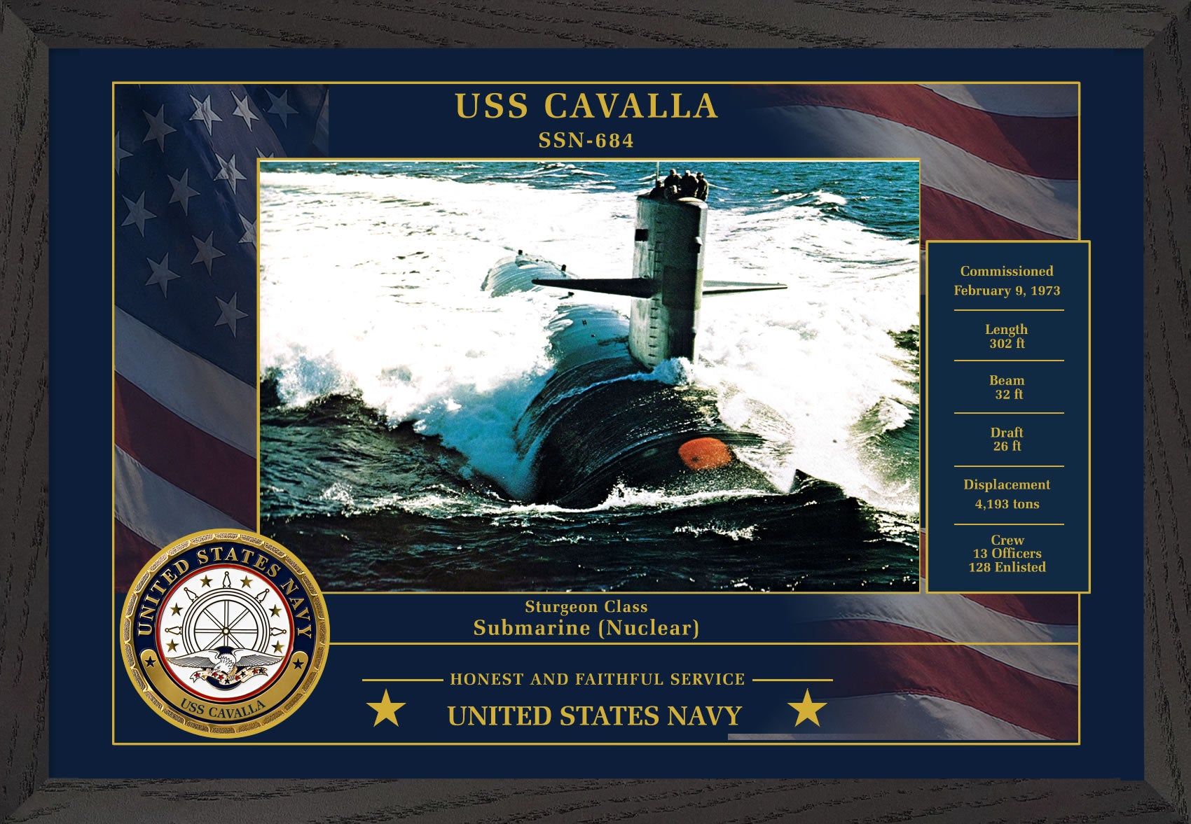 USS Cavalla SSN-684 Framed Patriotic Photo