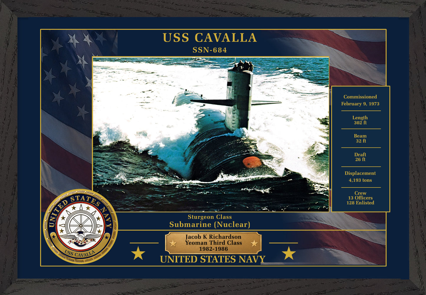 USS Cavalla SSN-684 Framed Patriotic Photo