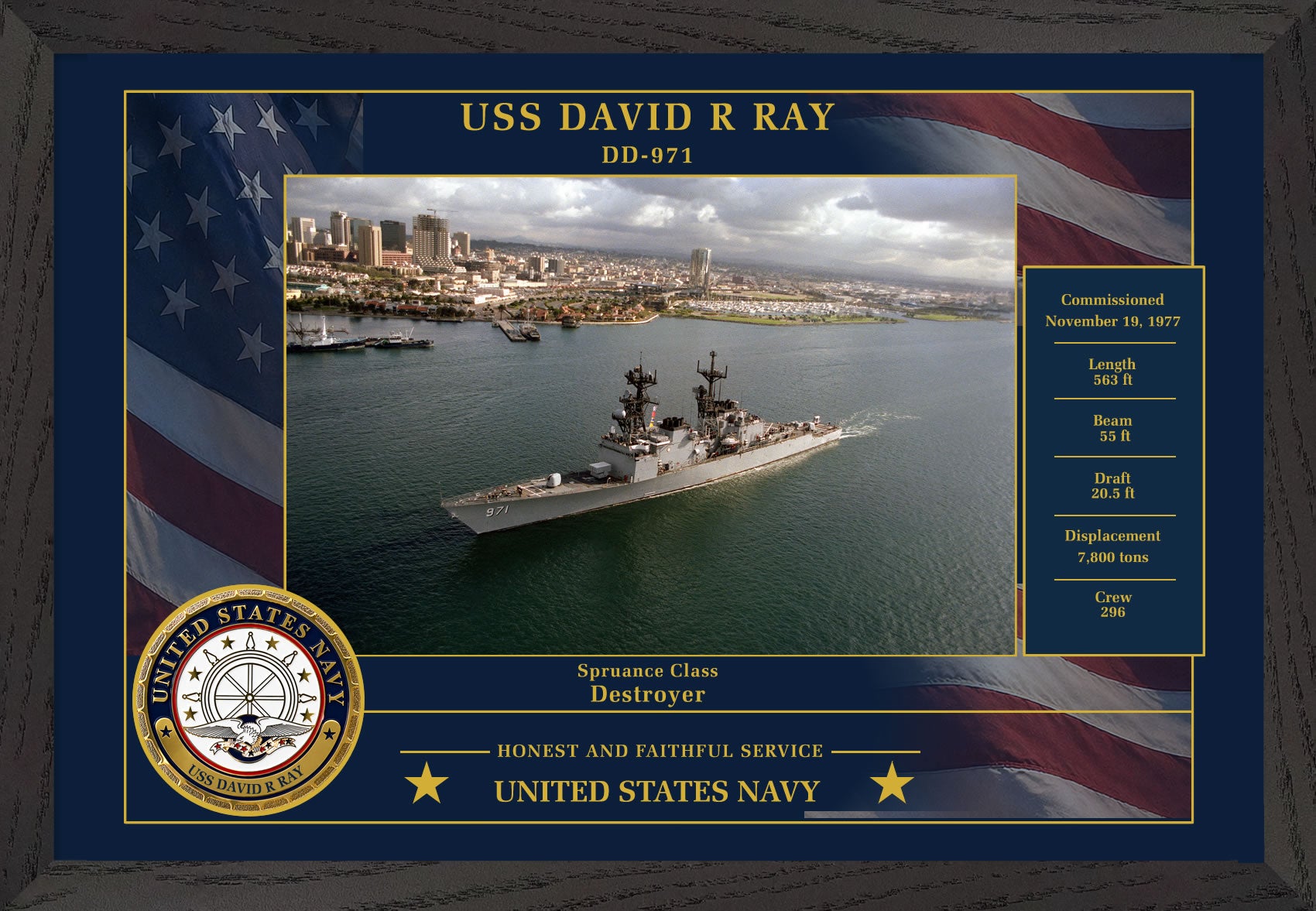 USS David R Ray DD-971 Framed Patriotic Photo