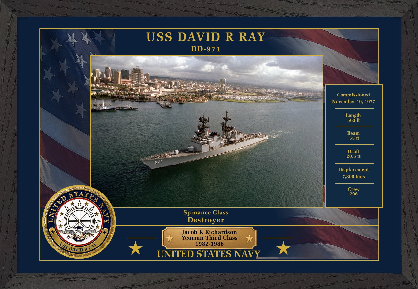 USS David R Ray DD-971 Framed Patriotic Photo