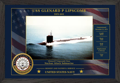 USS Glenard P Lipscomb SSN-685 Framed Patriotic Photo