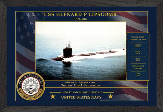 USS Glenard P Lipscomb SSN-685 Framed Patriotic Photo