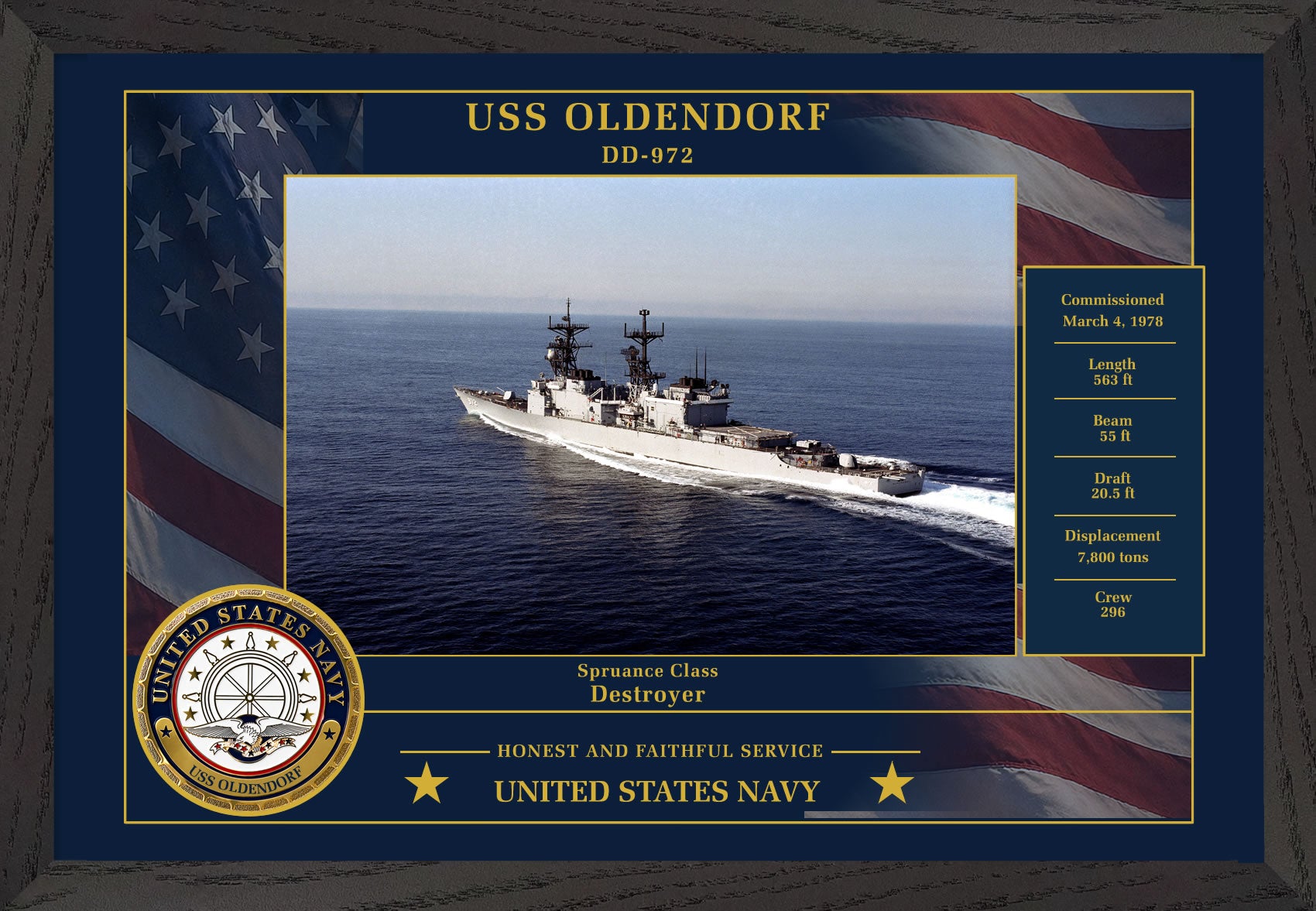USS Oldendorf DD-972 Framed Patriotic Photo