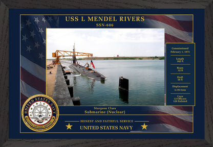 USS L Mendel Rivers SSN-686 Framed Patriotic Photo