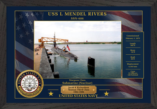 USS L Mendel Rivers SSN-686 Framed Patriotic Photo