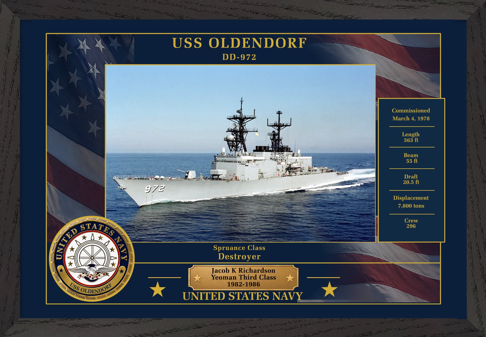 USS Oldendorf DD-972 Framed Patriotic Photo