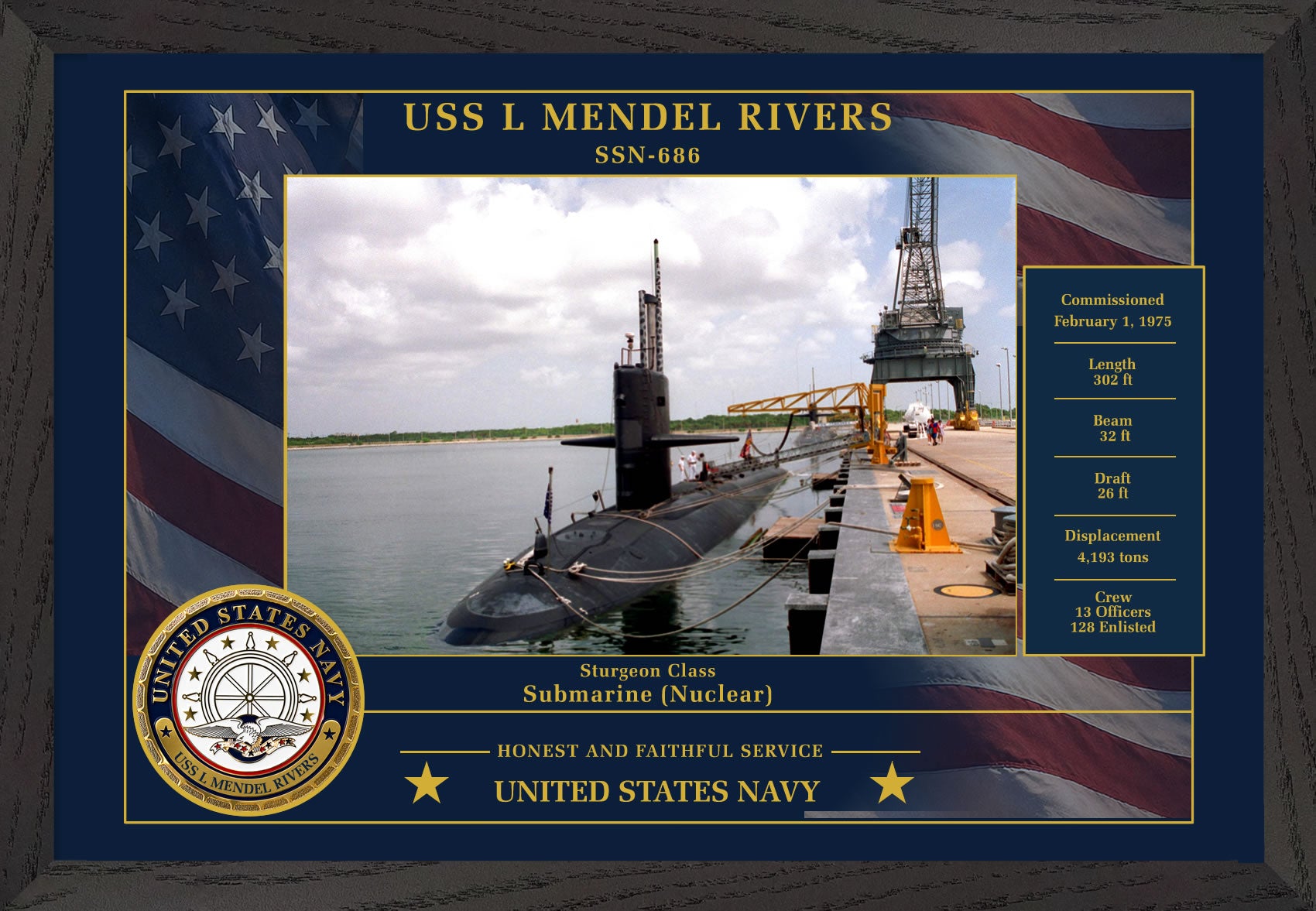 USS L Mendel Rivers SSN-686 Framed Patriotic Photo