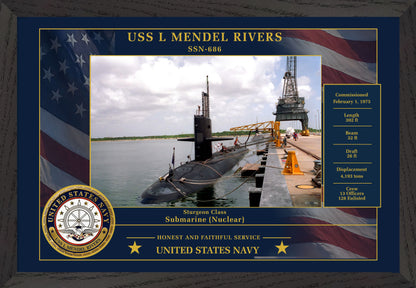 USS L Mendel Rivers SSN-686 Framed Patriotic Photo