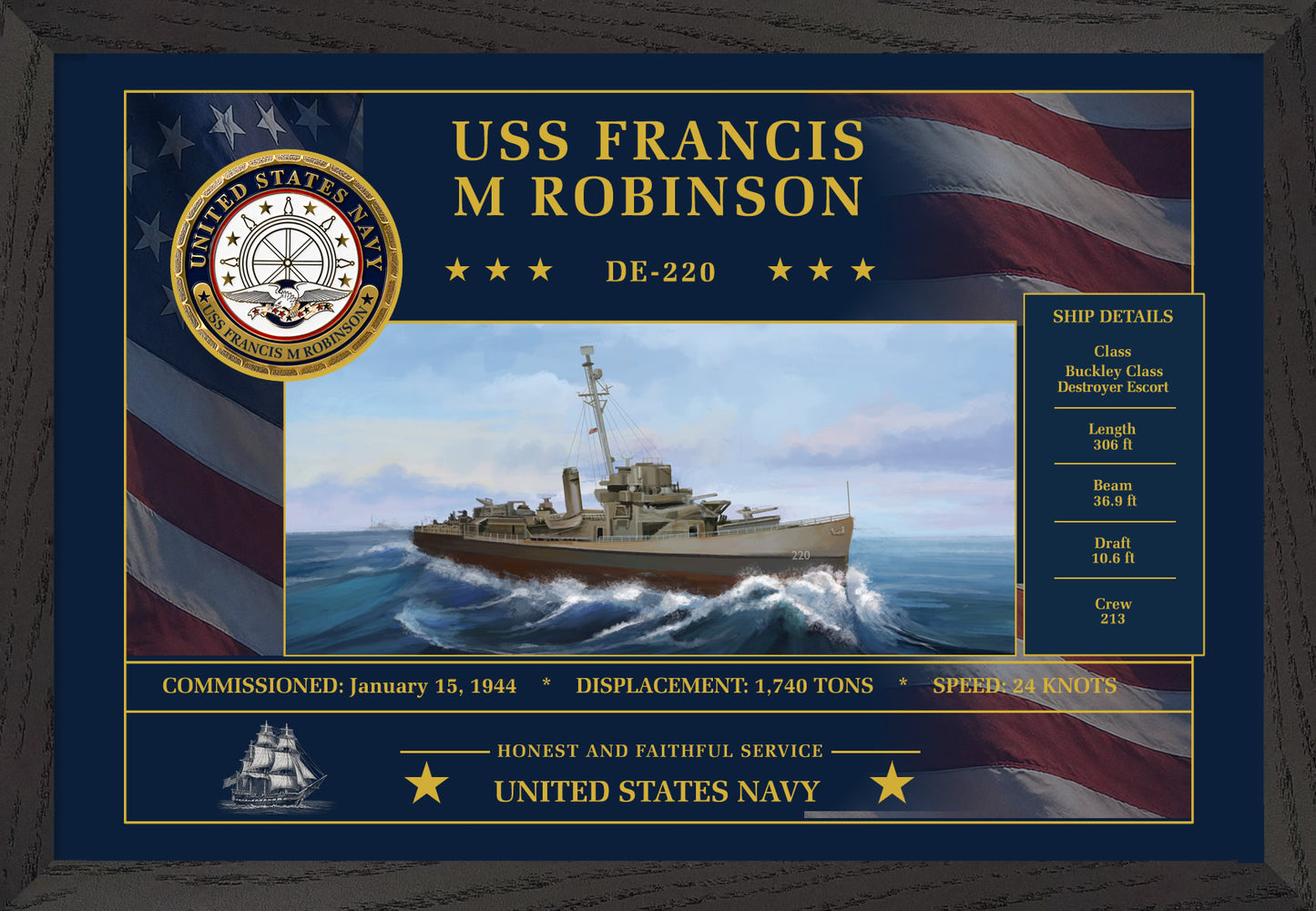 USS Francis M Robinson DE-220 Framed Patriotic Art