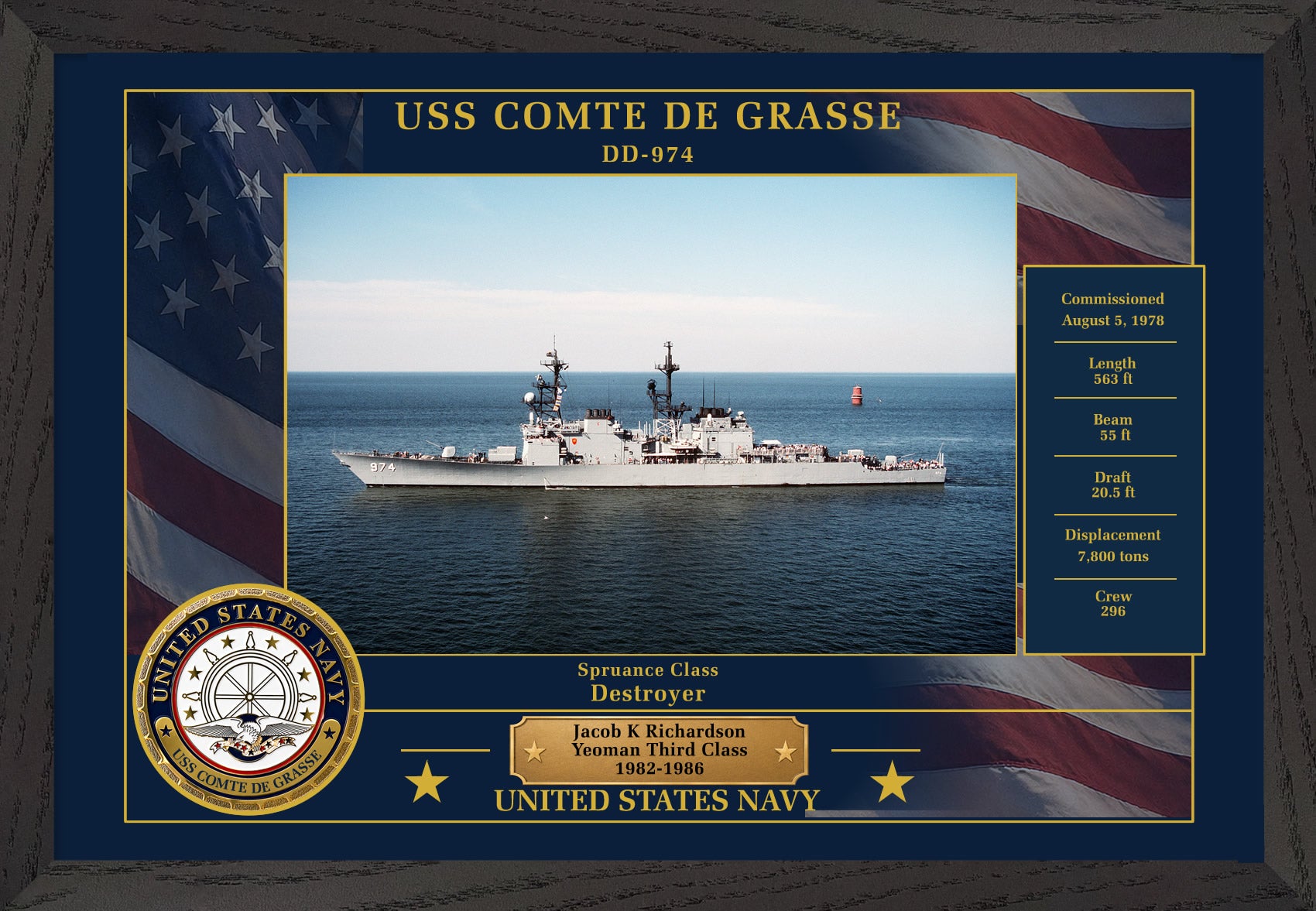 USS Comte De Grasse DD-974 Framed Patriotic Photo