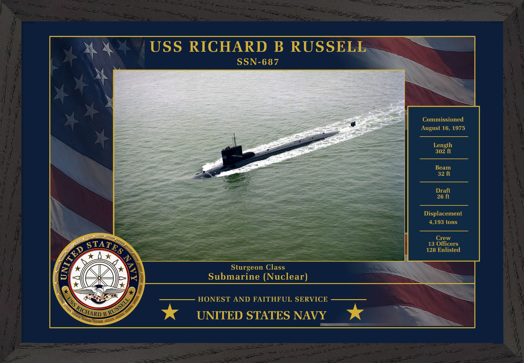 USS Richard B Russell SSN-687 Framed Patriotic Photo