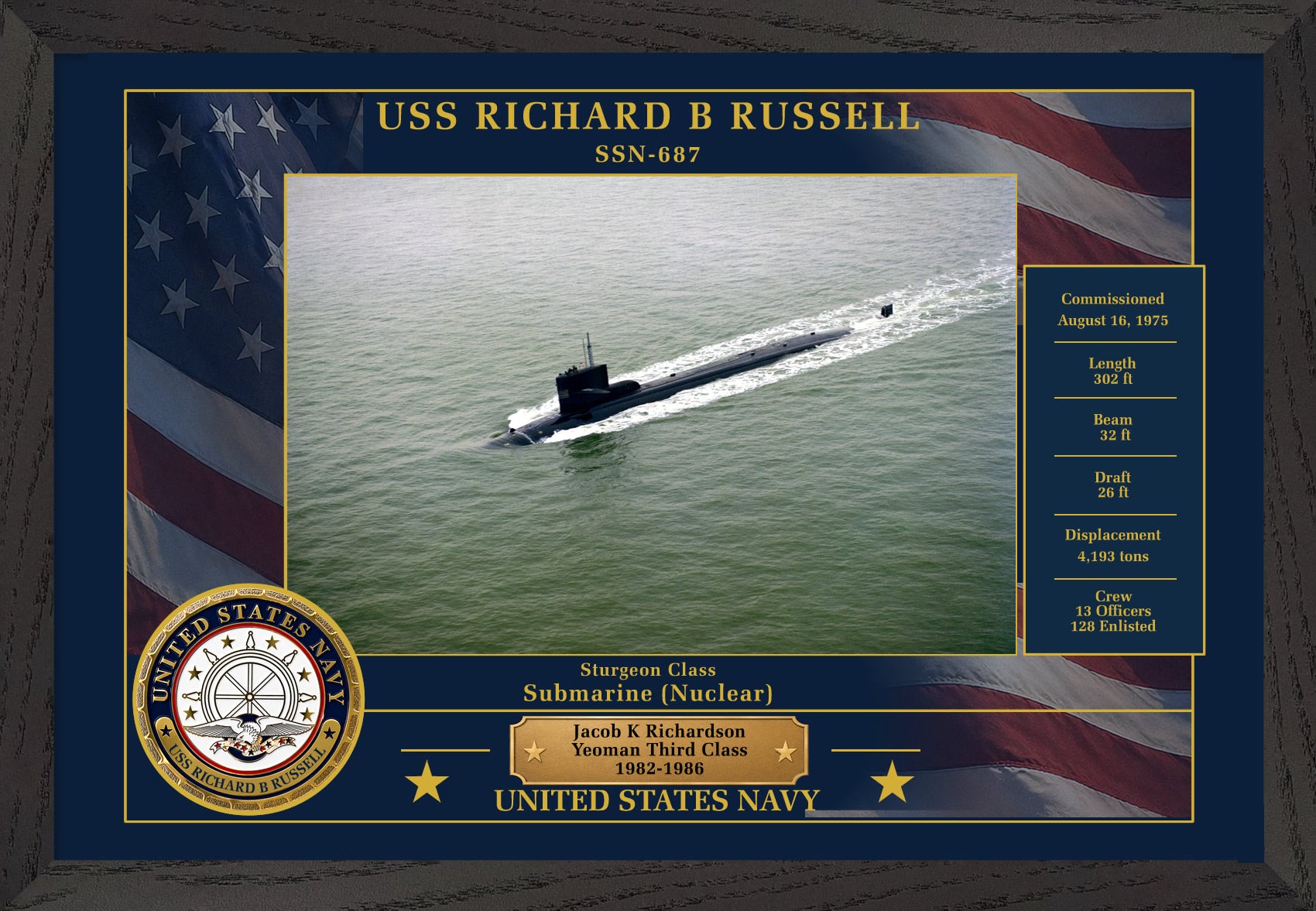 USS Richard B Russell SSN-687 Framed Patriotic Photo