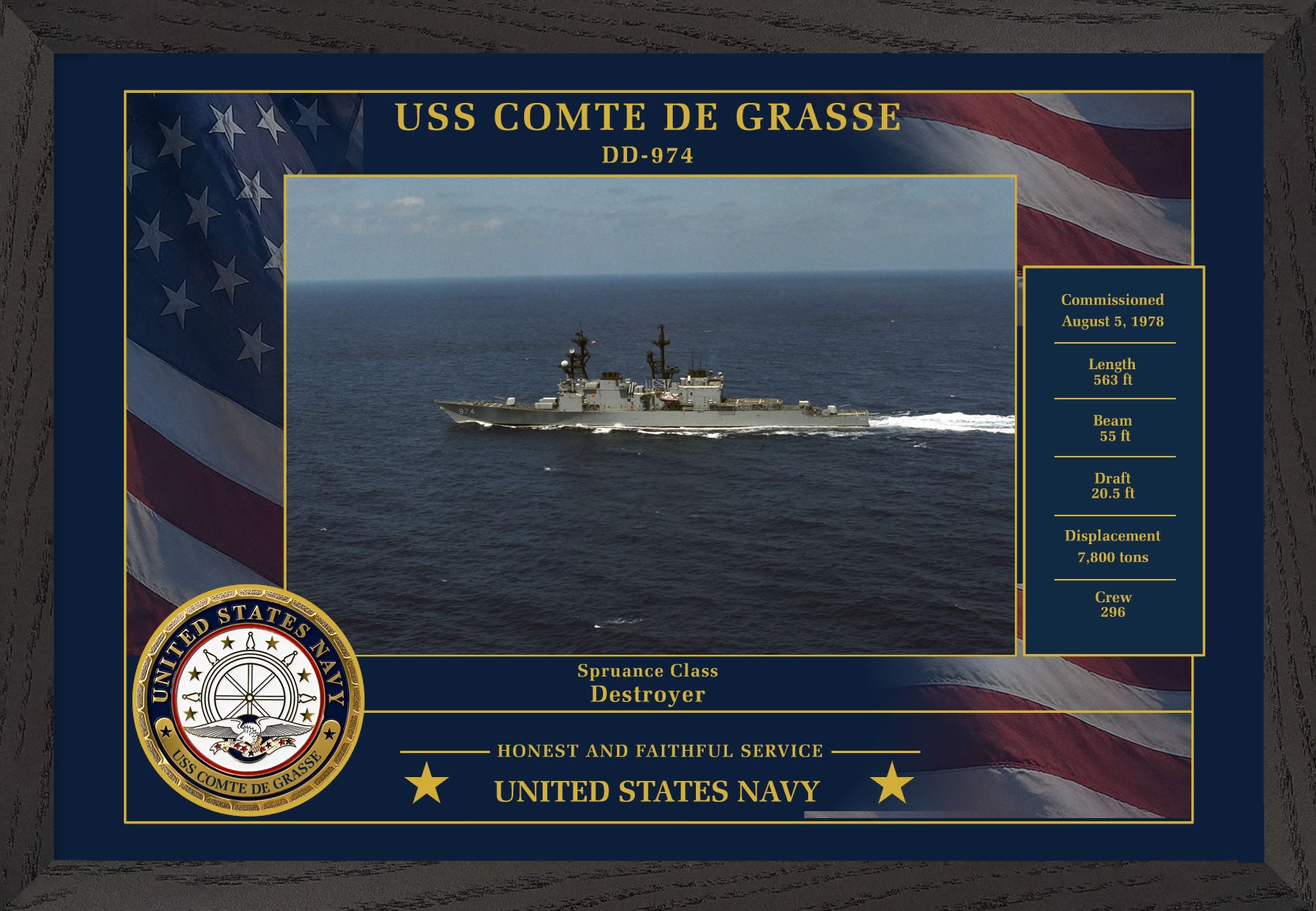 USS Comte De Grasse DD-974 Framed Patriotic Photo