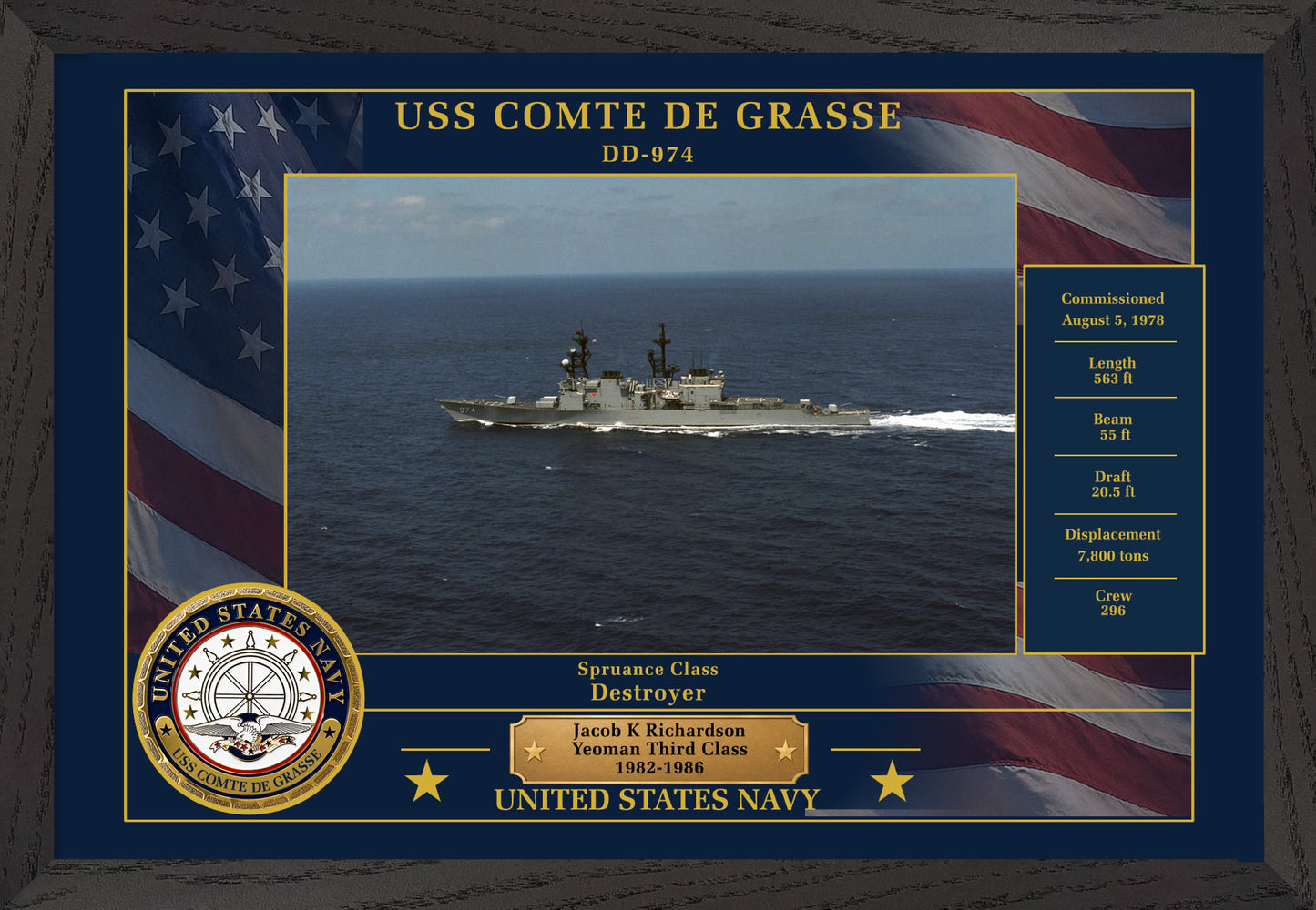 USS Comte De Grasse DD-974 Framed Patriotic Photo