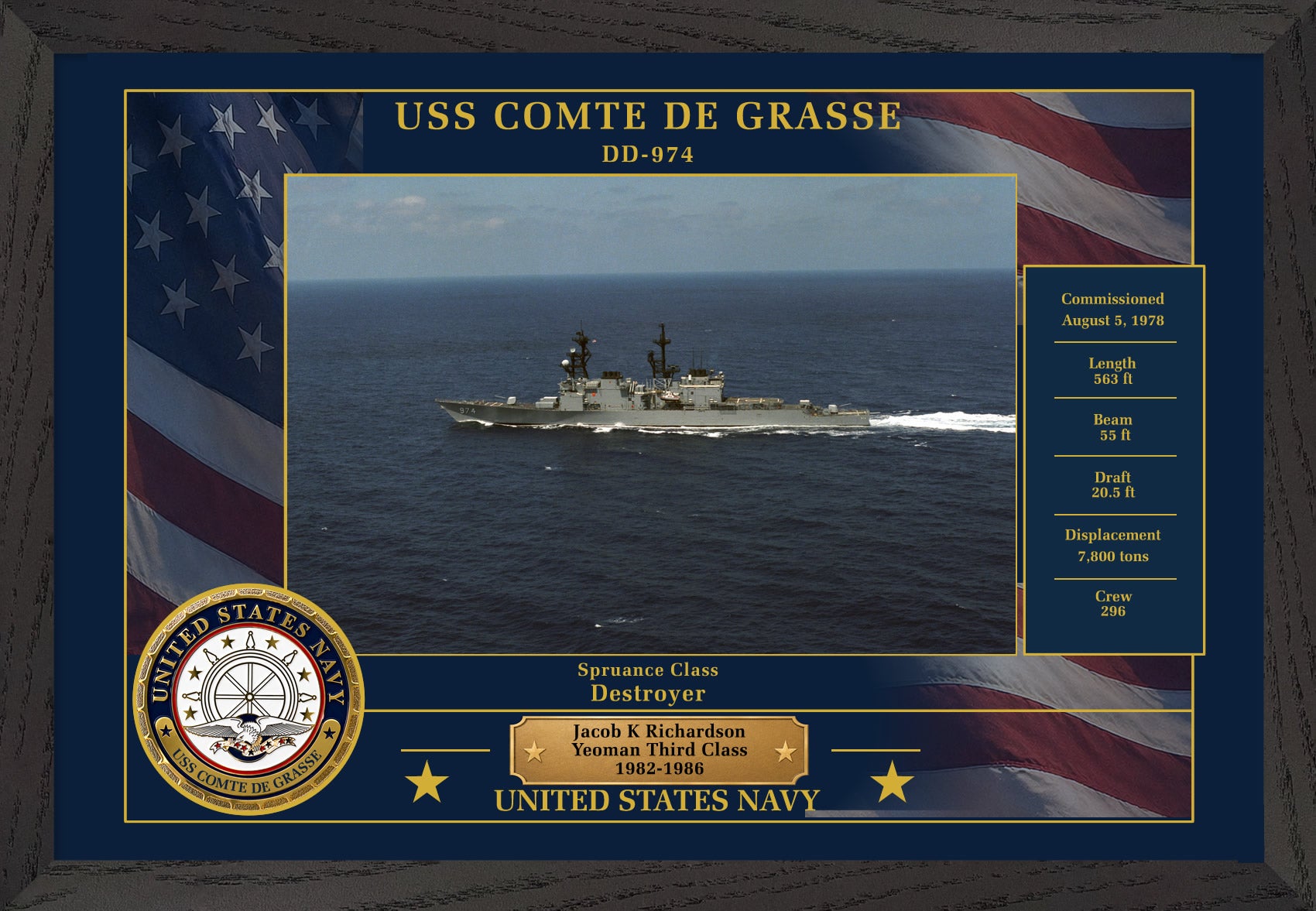 USS Comte De Grasse DD-974 Framed Patriotic Photo