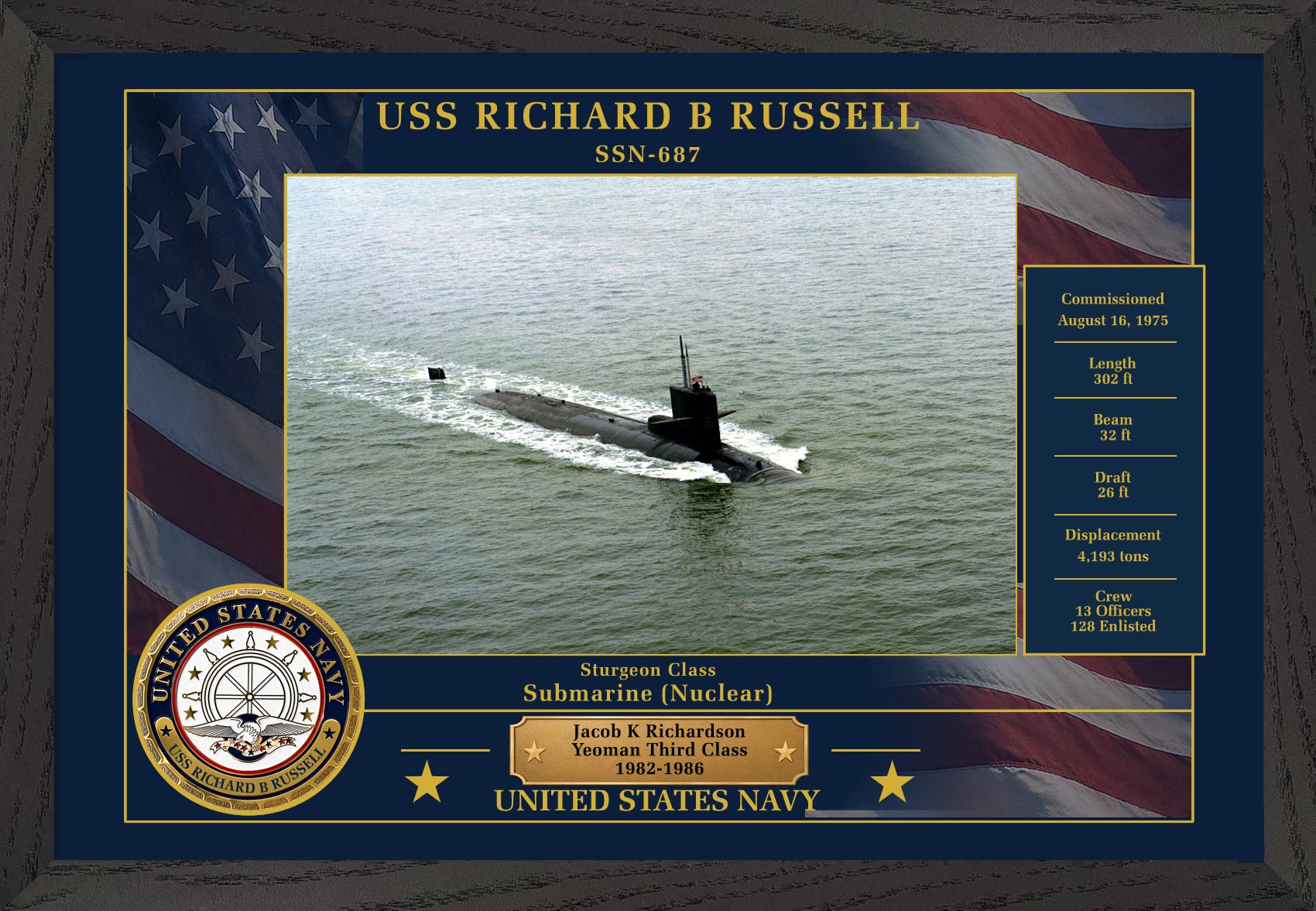USS Richard B Russell SSN-687 Framed Patriotic Photo