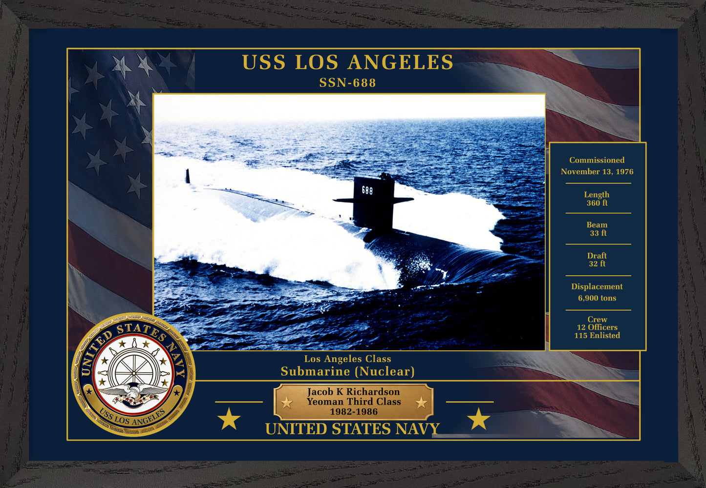 USS Los Angeles SSN-688 Framed Patriotic Photo