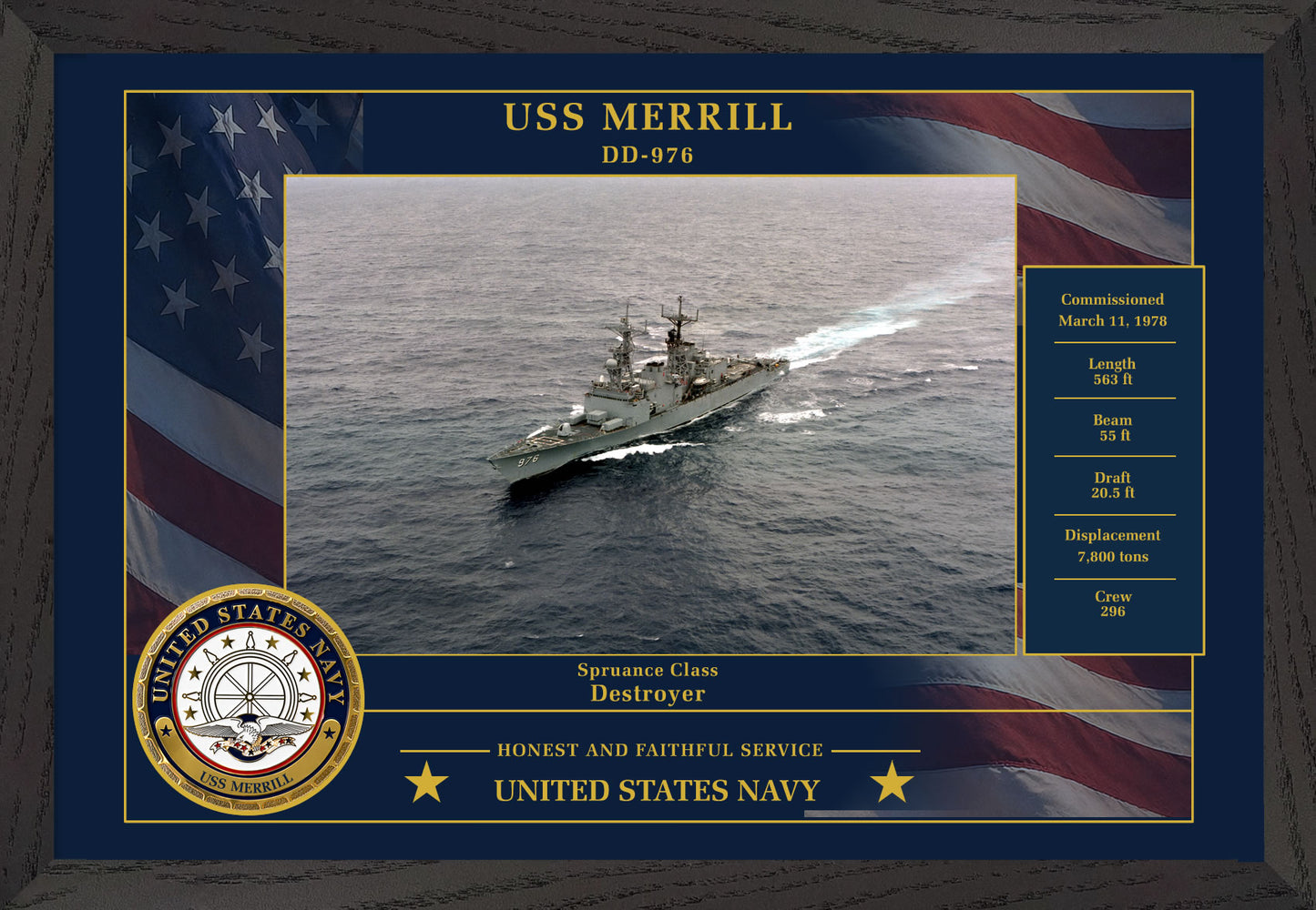 USS Merrill DD-976 Framed Patriotic Photo
