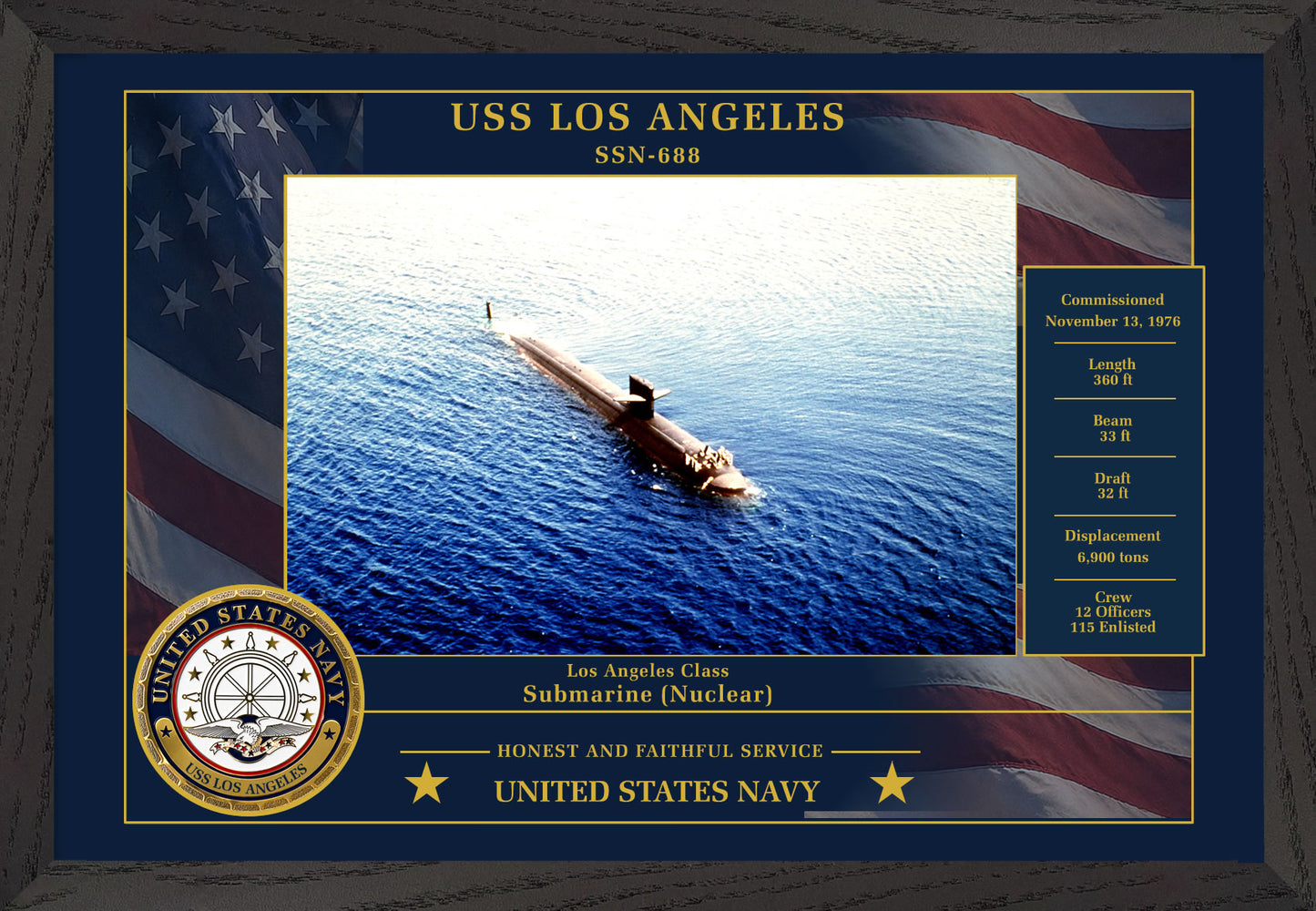 USS Los Angeles SSN-688 Framed Patriotic Photo