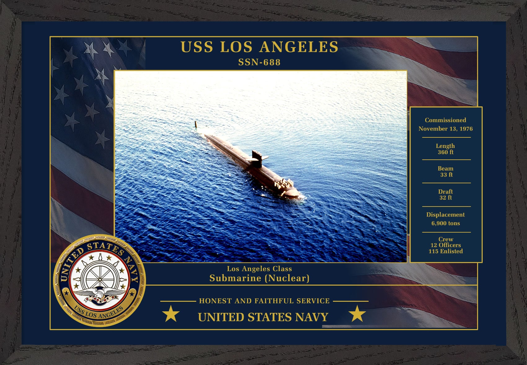 USS Los Angeles SSN-688 Framed Patriotic Photo