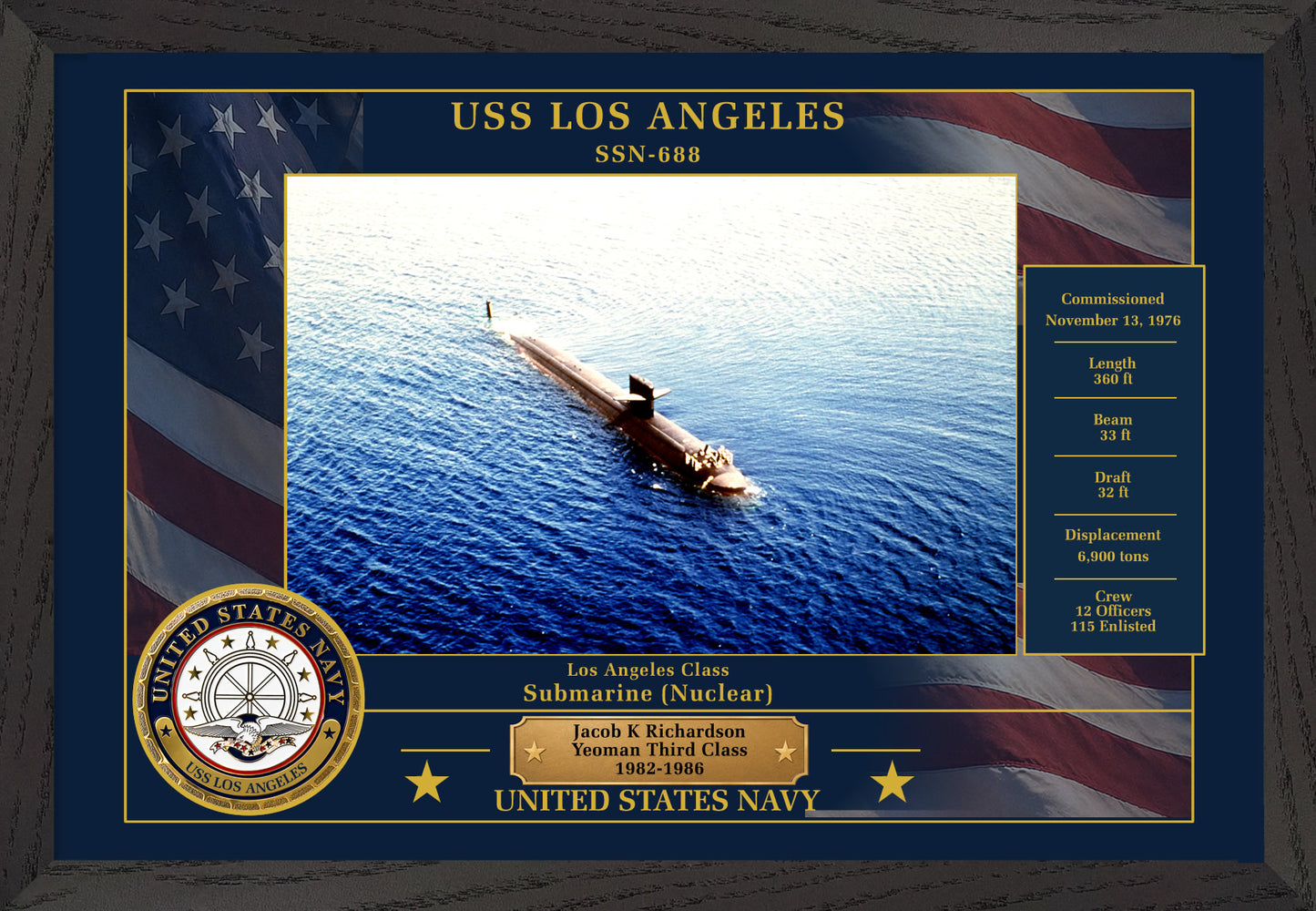 USS Los Angeles SSN-688 Framed Patriotic Photo
