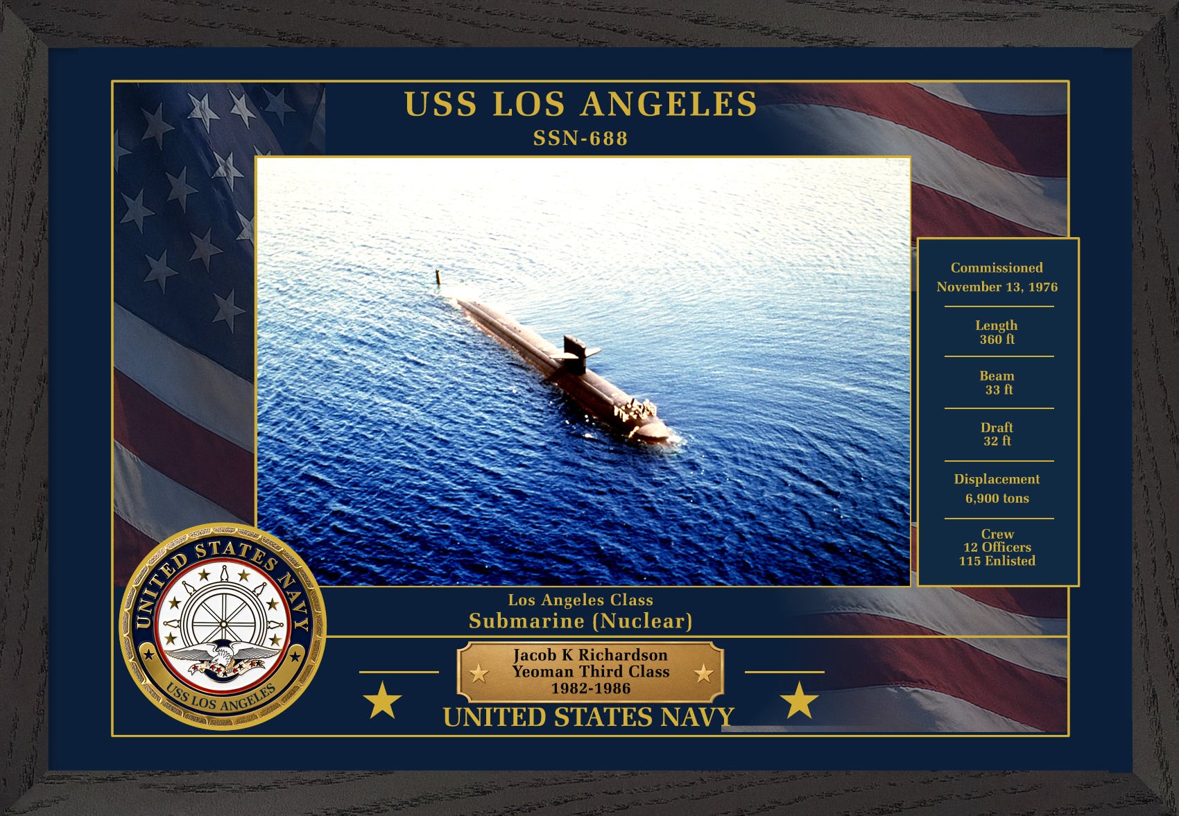 USS Los Angeles SSN-688 Framed Patriotic Photo