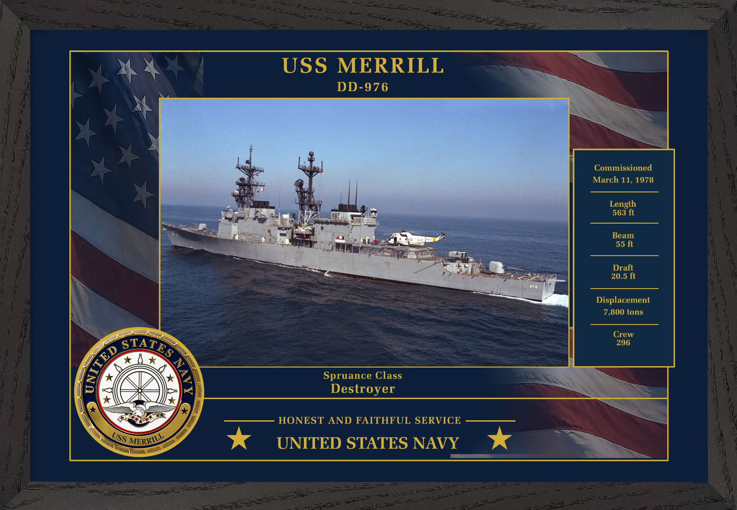 USS Merrill DD-976 Framed Patriotic Photo
