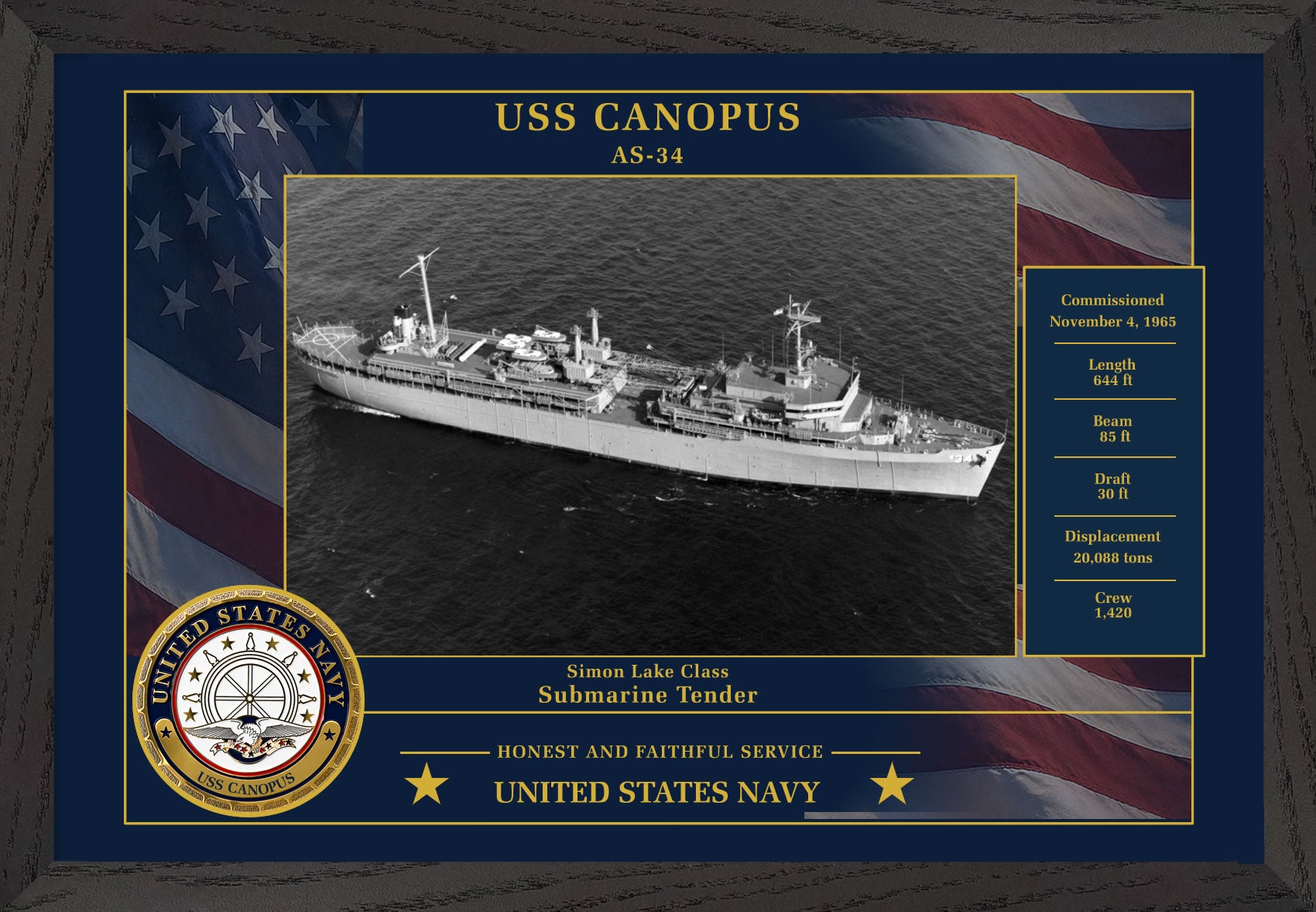 USS Canopus AS-34 Framed Patriotic Photo