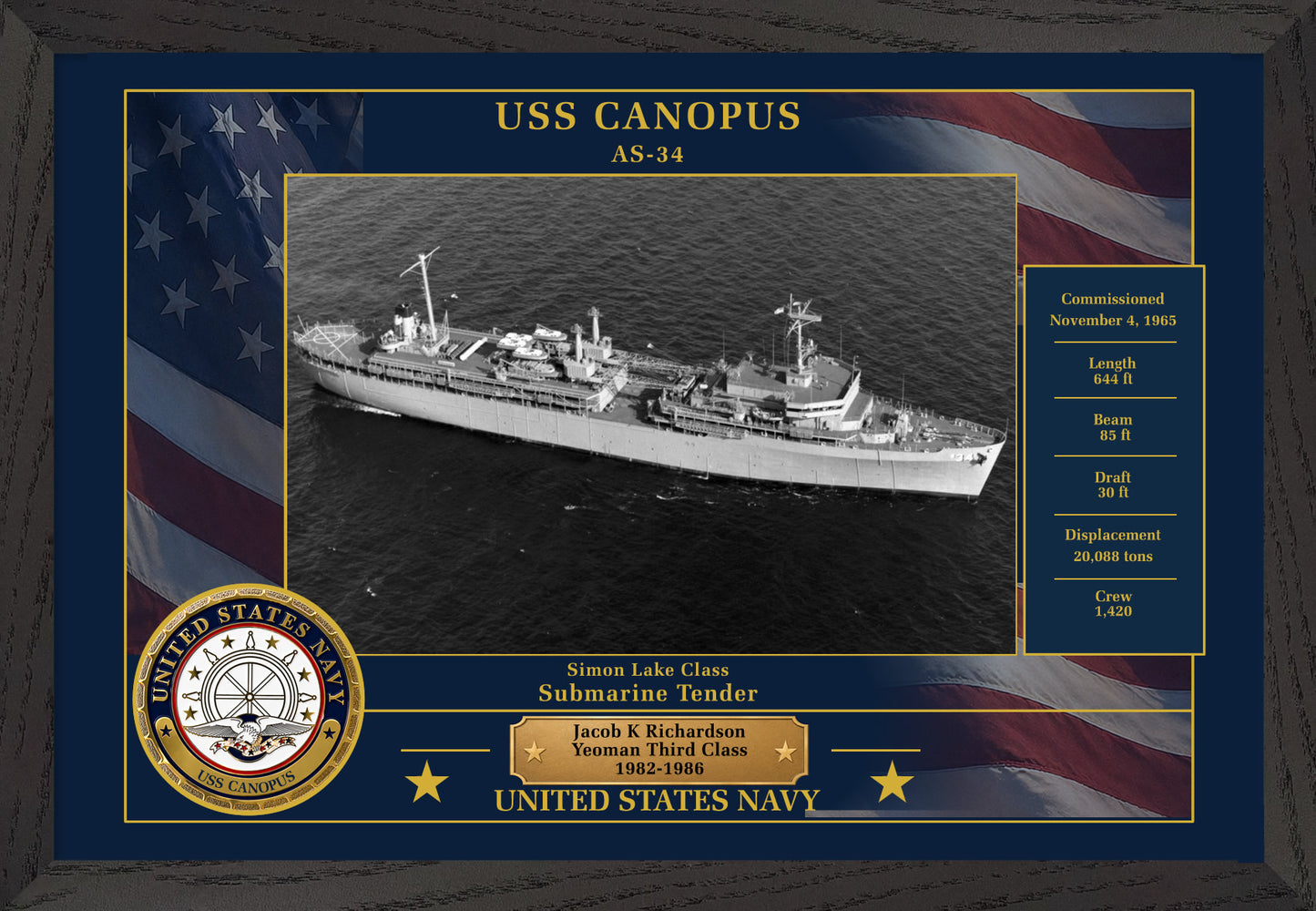 USS Canopus AS-34 Framed Patriotic Photo