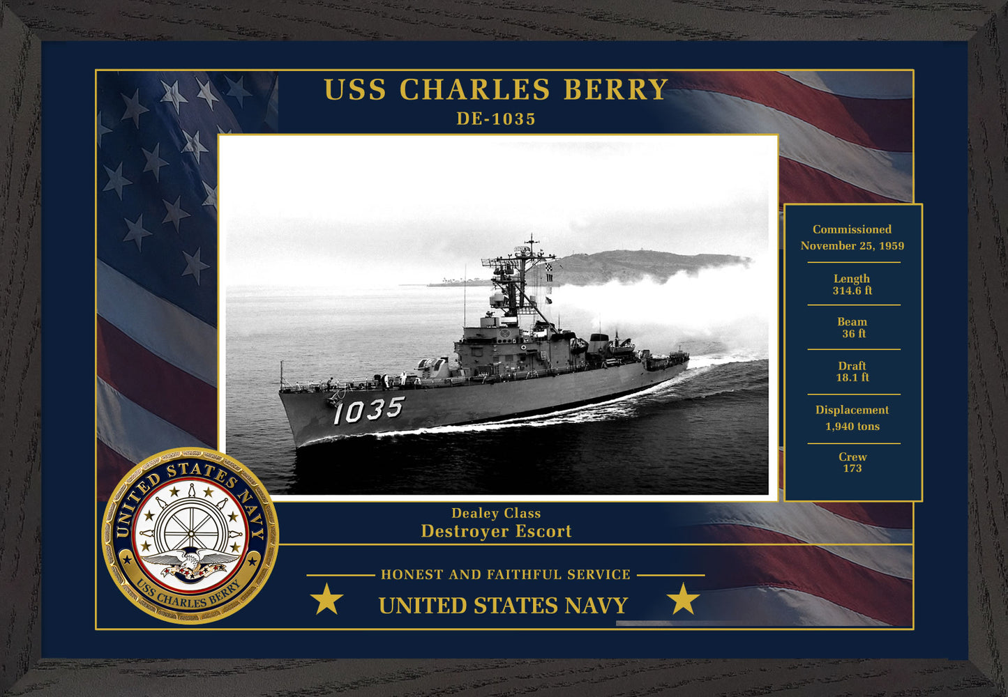 USS Charles Berry DE-1035 Framed Patriotic Photo